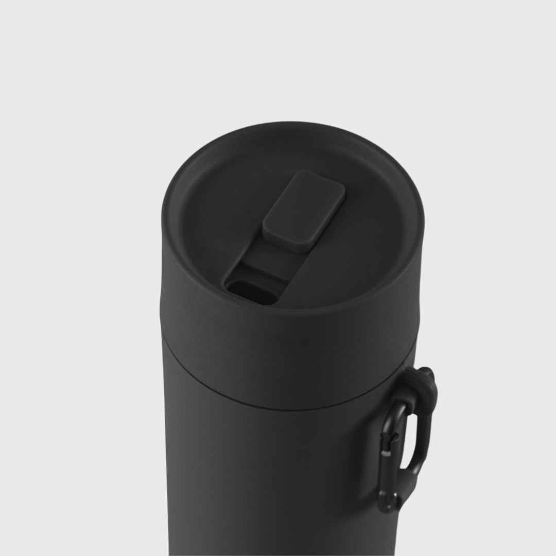 Slide to lock mouthpiece shown on S'wheat reusable bottle in black
