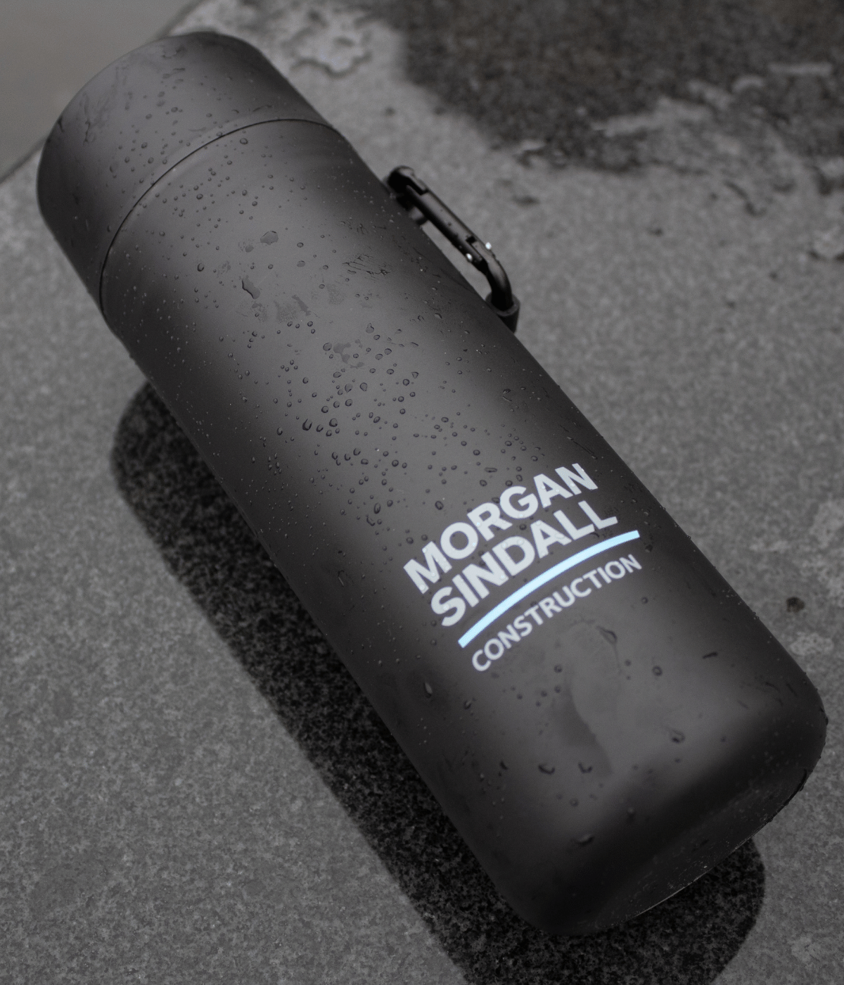 custom water bottle with logo in black for Morgan Sindall