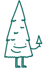 Tree shaped character representing the sustainability focus that each reusable bottle supports